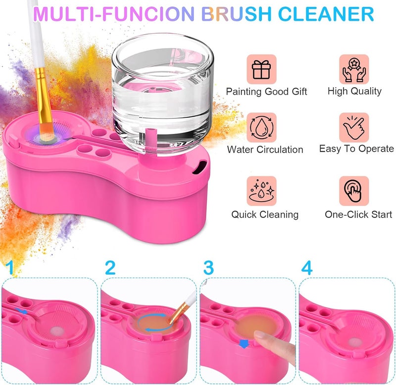 Mikiwon Painting Station, Paint Brush Cleaner and Silicone Art Mat 20"X16" with 10 Paint Brushes, Paint Brush Rinser, Art Supplies Set (Pink) - Image 2